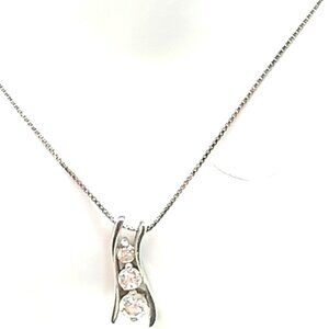 925 Sterling Silver Necklace 18" 3 Graduated White Topaz Stones Italy